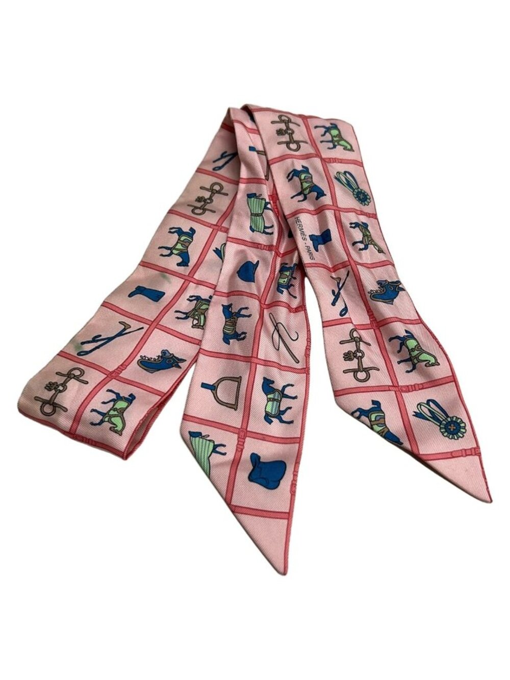 Hermes Scarf Twilly Pink Blue Multi Ribbon
